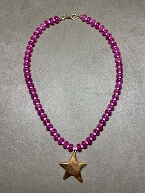 Pink Beaded Necklace with Gold Star Pendant